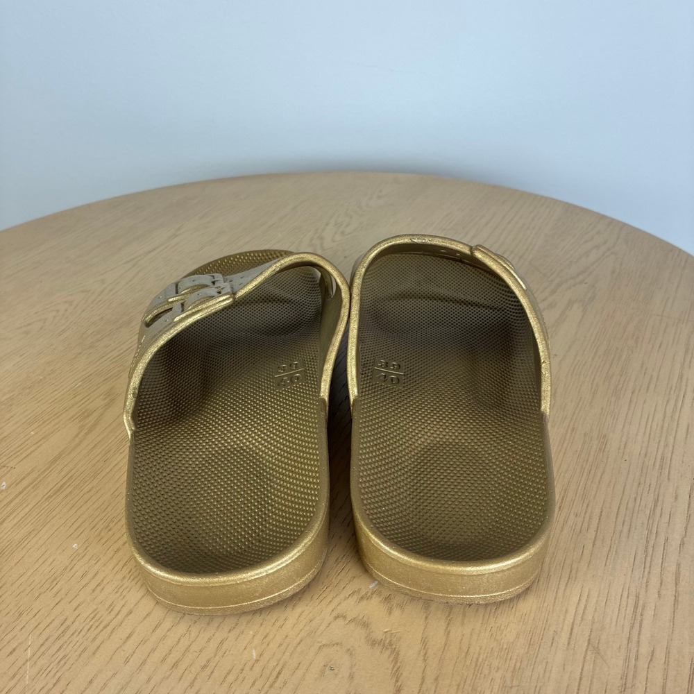 Freedom Moses Gold Metallic Double Strap Slide Sandals Women's 39 40 US 8-9 - Picture 5 of 7